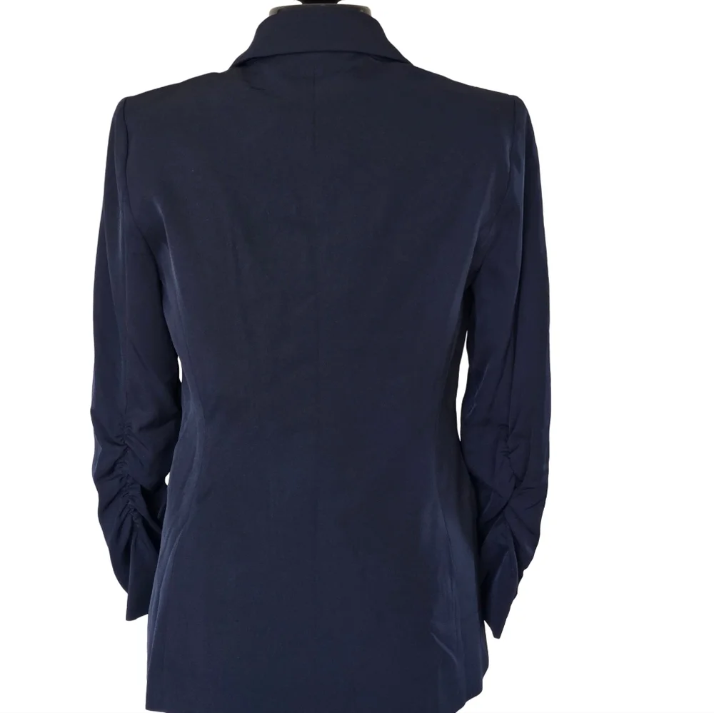 NWT Calvin Klein Women's Navy Rouched Sleeve Blazer Size 8 Career Work Business
